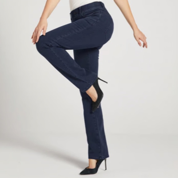 BETABRAND WOMENS DARK WASH YOGA DENIM JEANS PULL ON MEDIUM LONG STRAIGHT LEG